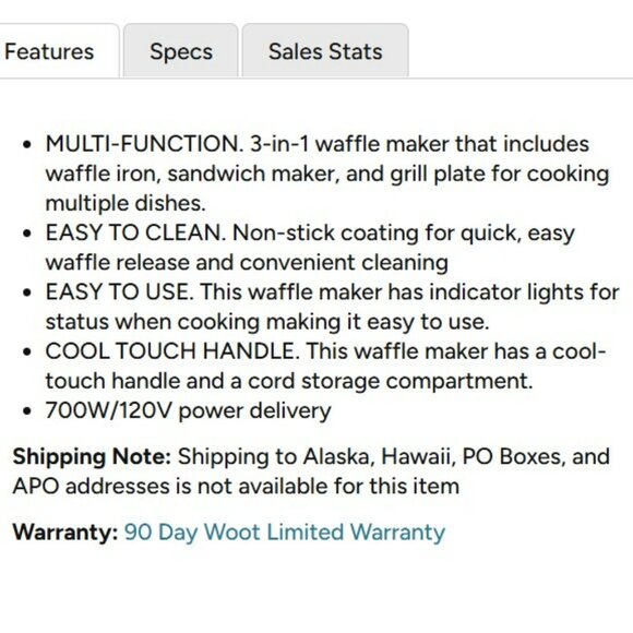 Electric Multifunction Waffle Maker with removable grill plates - Picture 7 of 7